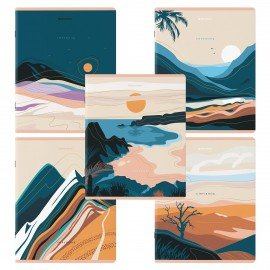 Тетради КОМПЛЕКТ 5 шт. А5, 48 л. BRAUBERG, скоба, клетка, SoftTouch, фольга, "Mountains", 404400