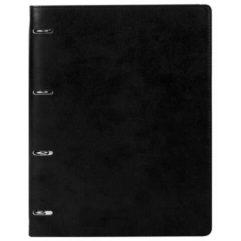 Тетрадь на кольцах БОЛЬШАЯ А4 (240х310 мм), 120 листов, под кожу, клетка, BRAUBERG "Main", черный, 404509