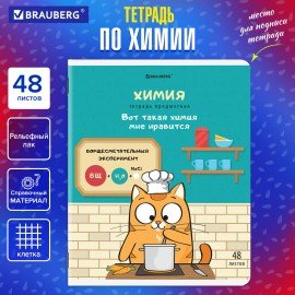 Тетрадь предметная "КОТ-ЭНТУЗИАСТ" 48 л., TWIN-лак, ХИМИЯ, клетка, подсказ, BRAUBERG, 404567