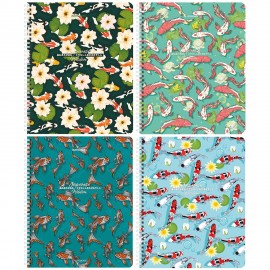 Тетради ДЭК А5 48 л. КОМПЛЕКТ 4 шт., BRAUBERG, гребень, клетка, TWIN лак, "Карпы Кои", 404661