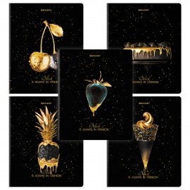 Тетради ДЭК А5 48 л. КОМПЛЕКТ 5 шт. BRAUBERG, скоба, клетка, матовая ламинация, фольга, "Black&Gold", 404677