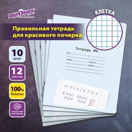 Тетради ДЭК 12 л. КОМПЛЕКТ 10 шт. ПРОПИСЬ № 6 клетка, со справочным материалом, ЮНЛАНДИЯ, 404855