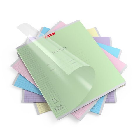Тетрадь обложка пластик, 12л. клетка, ErichKrause, CoverPrо (микс в спайке), 56338