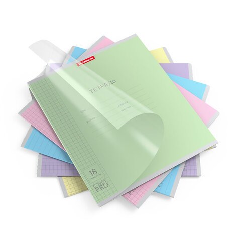 Тетрадь обложка пластик, 18л. клетка, ErichKrause, CoverPrо (микс в спайке), 56356