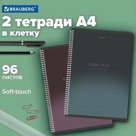 Тетради ДЭК А4 96 л. КОМПЛЕКТ 2 шт. BRAUBERG гребень, клетка, SoftTouch, "Peaceful", 404875