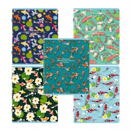 Тетради ДЭК А5 48 л. КОМПЛЕКТ 5 шт. BRAUBERG скоба, клетка, TWIN-лак, "Карпы Кои", 404907