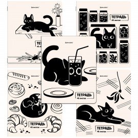 Тетради ДЭК А5 48 л. КОМПЛЕКТ 5 шт. BRAUBERG, скоба, клетка, TWIN-лак, "КОТ-НЕПОСЕДА", 404943