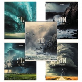 Тетради ДЭК А5 48 л. КОМПЛЕКТ 5 шт. BRAUBERG скоба, клетка, матовая ламинация, СТИХИИ, 404958