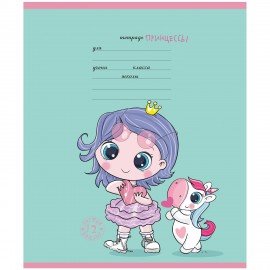 Тетрадь 12 л., ПЗБМ клетка, выборочный лак, "Девочки принцессы" (5 видов), 15762