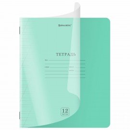 Тетрадь обложка пластик (прозрачный) 12л. косая линия, BRAUBERG Smart Cover, ЗЕЛЕНАЯ, 405021