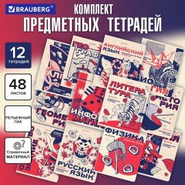 Тетради предметные, КОМПЛЕКТ 12 ПРЕДМЕТОВ, 48л, TWIN лак, BRAUBERG, ASIA, 405174