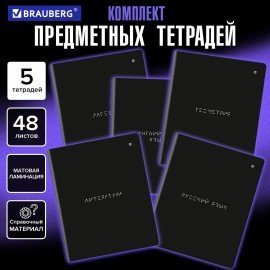 Тетради предметные, КОМПЛЕКТ 5 ПРЕДМЕТОВ, 48л, матовая ламинация, BRAUBERG, MINIMAL, 405185