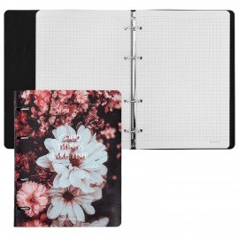 Тетрадь на кольцах А5 180х220, 120л, под кожу, BRAUBERG VISTA, Цветы, 405210