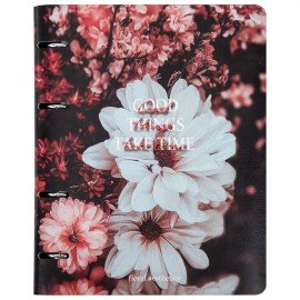 Тетрадь на кольцах А5 180х220, 120л, под кожу, BRAUBERG VISTA, Цветы, 405210