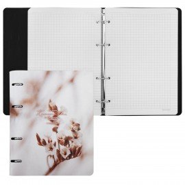 Тетрадь на кольцах А5 180х220, 120л, под кожу, BRAUBERG VISTA, Minimal серый, 405211