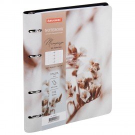 Тетрадь на кольцах А5 180х220, 120л, под кожу, BRAUBERG VISTA, Minimal серый, 405211