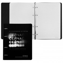 Тетрадь на кольцах А5 180х220, 120л, под кожу, BRAUBERG VISTA, Minimal черный, 405212