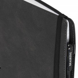 Тетрадь на кольцах А5 180х220, 120л, под кожу, на резинке, BRAUBERG ELEGANT, ЧЕРНЫЙ, 405240