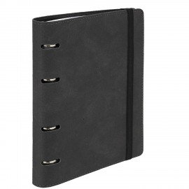Тетрадь на кольцах А5 180х220, 120л, под кожу, на резинке, BRAUBERG ELEGANT, ЧЕРНЫЙ, 405240