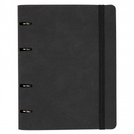 Тетрадь на кольцах А5 180х220, 120л, под кожу, на резинке, BRAUBERG ELEGANT, ЧЕРНЫЙ, 405240