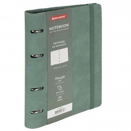 Тетрадь на кольцах А5 180х220, 120л, под кожу, на резинке, BRAUBERG ELEGANT, СЕРЫЙ, 405243