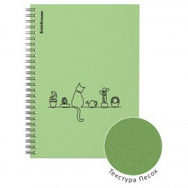 Тетрадь обложка пластик, А5, 80 л., спираль, клетка, ErichKrause, "Cats оливковый" (1 вид), 59527