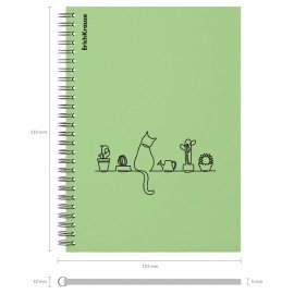 Тетрадь обложка пластик, А5, 80 л., спираль, клетка, ErichKrause, "Cats оливковый" (1 вид), 59527