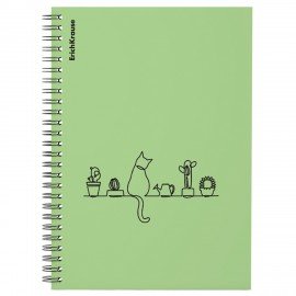 Тетрадь обложка пластик, А5, 80 л., спираль, клетка, ErichKrause, "Cats оливковый" (1 вид), 59527