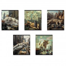 Тетрадь А5, 48 л., ERICH KRAUSE, скоба, клетка, глянцевая ламинация, "Big City Cats" (микс в спайке), 63317