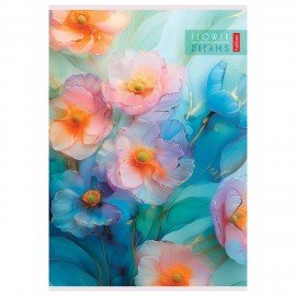 Тетрадь А4 80 л., HATBER скоба, клетка, Soft-touch ламинация, "Цветочные сны" (3 вида в спайке), 80Т4лВ1