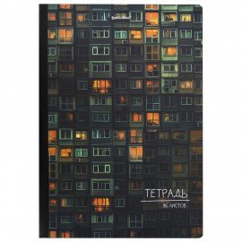 Тетрадь А4 96л. BRAUBERG на сшивке с корешком, клетка, обложка картон, Многоэтажки, 405285