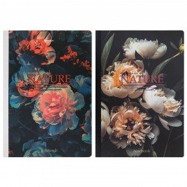 Тетрадь А4 96л. BRAUBERG на сшивке с корешком, клетка, обложка картон, Flowers, 405286