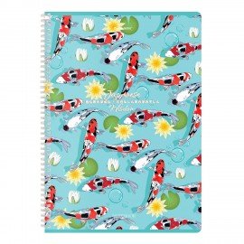 Тетрадь А4, 96 л., BRAUBERG, гребень, клетка, TWIN-лак, Карпы Кои, (микс в спайке), 405313