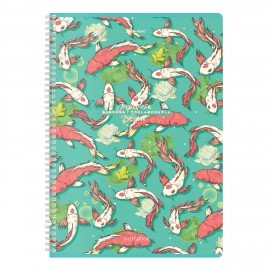 Тетрадь А4, 96 л., BRAUBERG, гребень, клетка, TWIN-лак, Карпы Кои, (микс в спайке), 405313