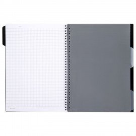 Тетрадь обложка пластик, А4 80л. гребень, 4 съемных разделителя, клетка, BRAUBERG, серый, 405365