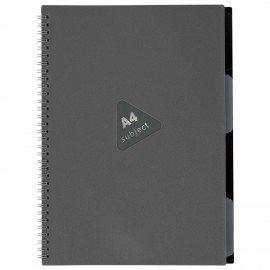 Тетрадь обложка пластик, А4 80л. гребень, 4 съемных разделителя, клетка, BRAUBERG, серый, 405365