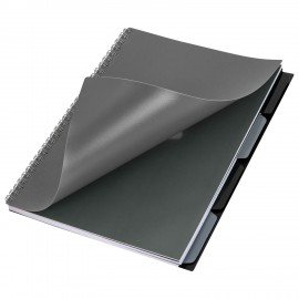 Тетрадь обложка пластик, А4 80л. гребень, 4 съемных разделителя, клетка, BRAUBERG, серый, 405365