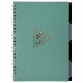 Тетрадь обложка пластик, А5 80л. гребень, 4 съемных разделителя, клетка, BRAUBERG, зеленый, 405367