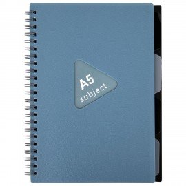 Тетрадь обложка пластик, А5 80л. гребень, 4 съемных разделителя, клетка, BRAUBERG, синий, 405368