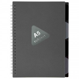 Тетрадь обложка пластик, А5 80л. гребень, 4 съемных разделителя, клетка, BRAUBERG, серый, 405369