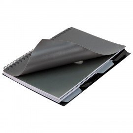 Тетрадь обложка пластик, А5 80л. гребень, 4 съемных разделителя, клетка, BRAUBERG, серый, 405369