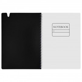 Тетрадь обложка пластик, А4 80л. гребень мягкий, вырубка для ручки, клетка, BRAUBERG, черный, 405371