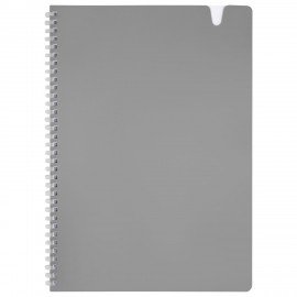 Тетрадь обложка пластик, А4 80л. гребень мягкий, вырубка для ручки, клетка, BRAUBERG, серый, 405372