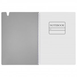 Тетрадь обложка пластик, А4 80л. гребень мягкий, вырубка для ручки, клетка, BRAUBERG, серый, 405372