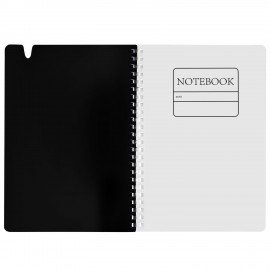 Тетрадь обложка пластик, А5 80л. гребень мягкий, вырубка для ручки, клетка, BRAUBERG, черный, 405376