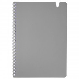 Тетрадь обложка пластик, А5 80л. гребень мягкий, вырубка для ручки, клетка, BRAUBERG, серый, 405377