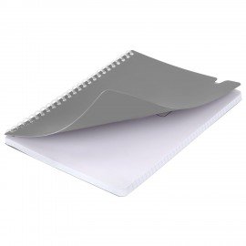 Тетрадь обложка пластик, А5 80л. гребень мягкий, вырубка для ручки, клетка, BRAUBERG, серый, 405377