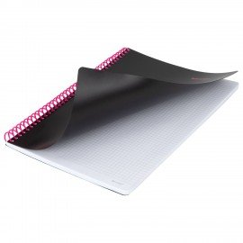 Тетрадь обложка пластик, А4 80л. спираль пластик, резинка, клетка, BRAUBERG, черный/розовый, 405380