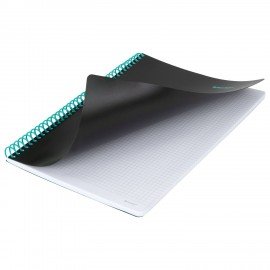 Тетрадь обложка пластик, А4 80л. спираль пластик, резинка, клетка, BRAUBERG, черный/синий, 405381