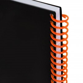 Тетрадь обложка пластик, А4 80л. спираль пластик, резинка, клетка, BRAUBERG, черный/оранжевый, 405382